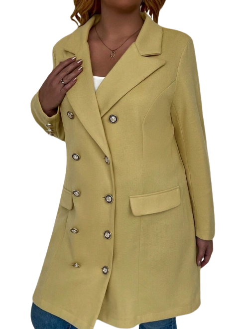 Plus Size Outerwear Raven - Double Breasted Wool-like Coat