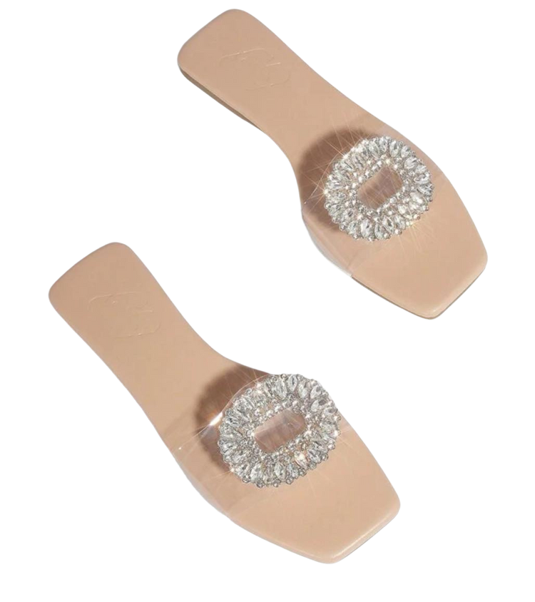 Widefit Curvy Soles Cavelle - Clear with Rhinestone Strap Flats