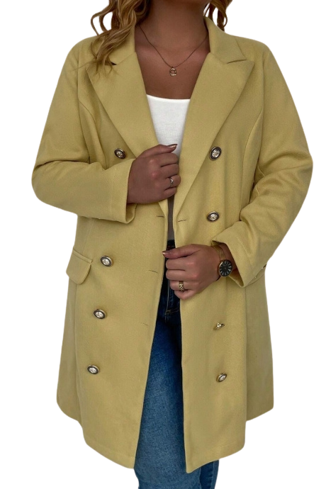 Plus Size Outerwear Raven - Double Breasted Wool-like Coat