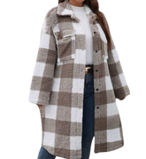 Plus Size Outerwear Mahara - Plaid Print Teddy Coat
