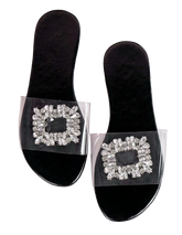 Widefit Curvy Soles Chie - Clear with Rhinestone Strap Flats