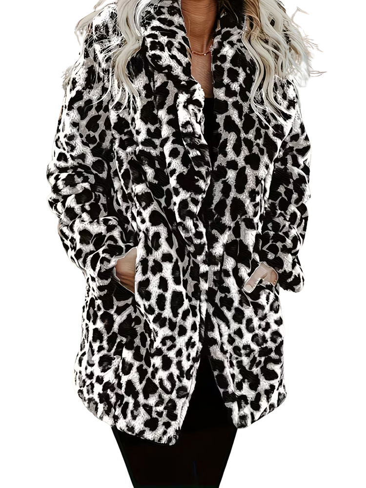 Plus Size Outerwear Korinne - Animal Print Teddy Coat