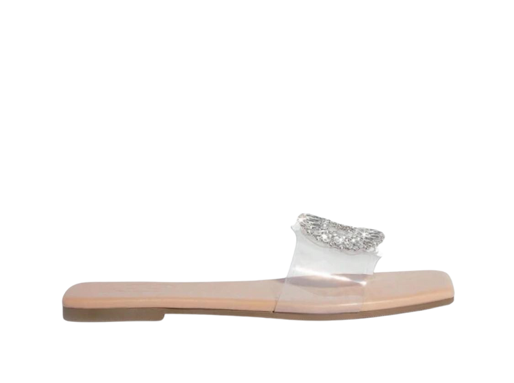 Widefit Curvy Soles Cavelle - Clear with Rhinestone Strap Flats