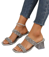 Curvy Soles Asli - Widefit Rhinestone Strap Clear Heels