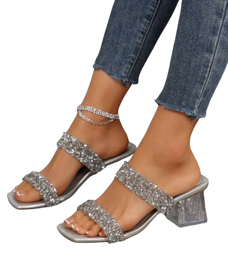 Curvy Soles Asli - Widefit Rhinestone Strap Clear Heels