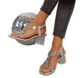 Curvy Soles Marjorie - Rhinestone Strap Clear Heels