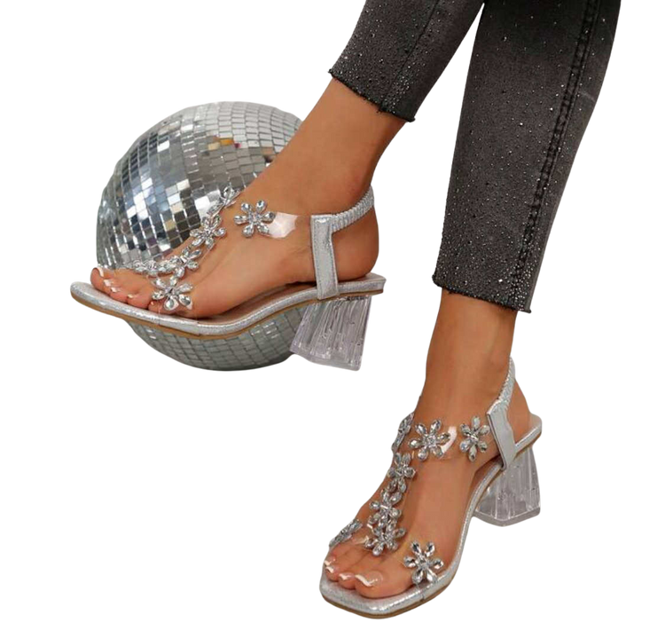 Curvy Soles Marjorie - Rhinestone Strap Clear Heels