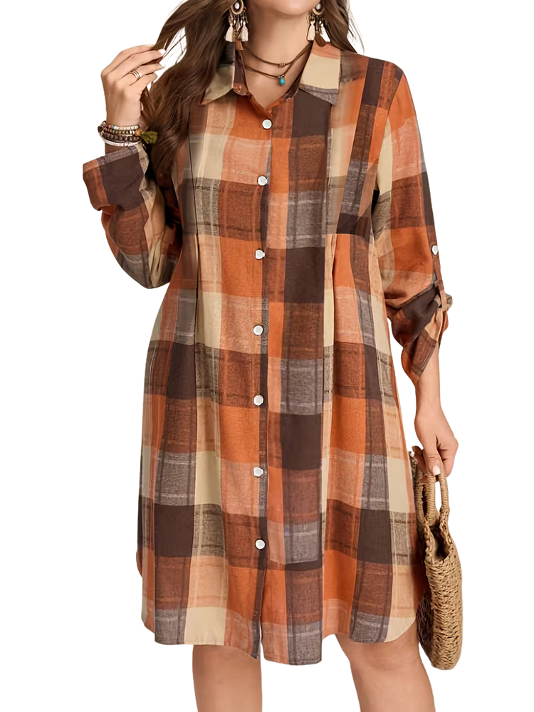 Plus Size Dress Kartika - Plaid Print Shirt Dress