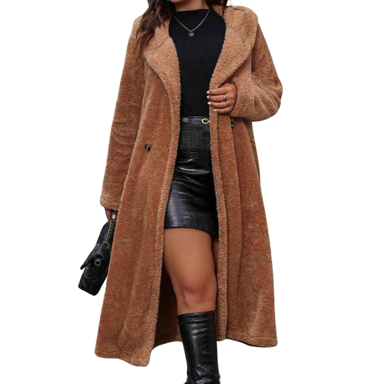 Plus Size Outerwear Gail - Longline Hooded Teddy Coat