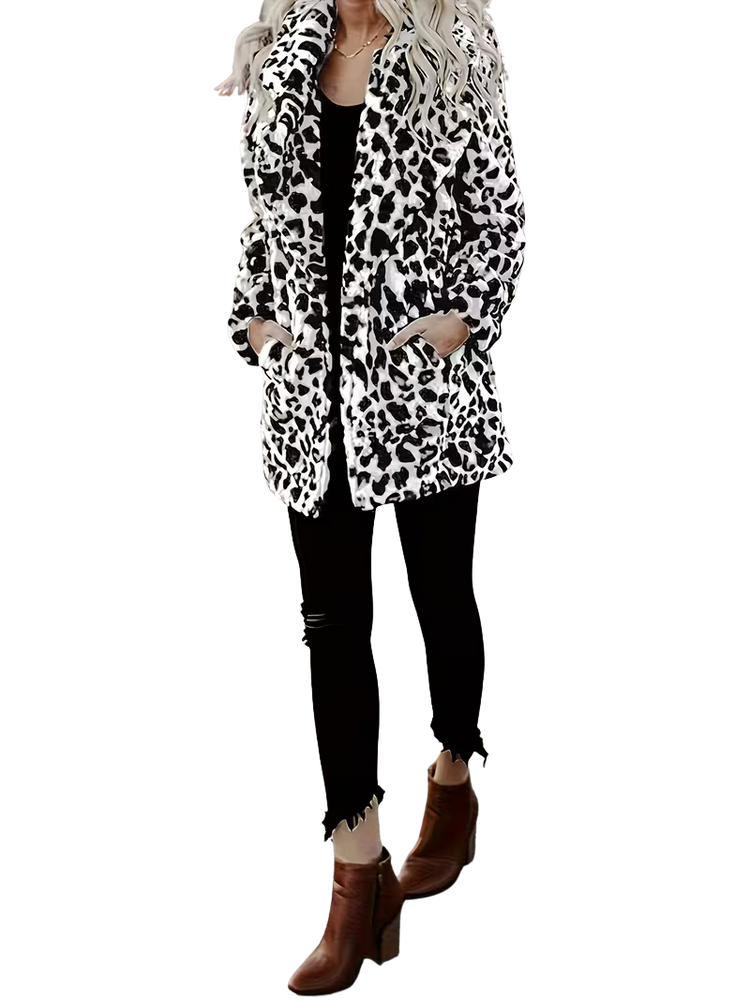 Plus Size Outerwear Korinne - Animal  Print Teddy Coat