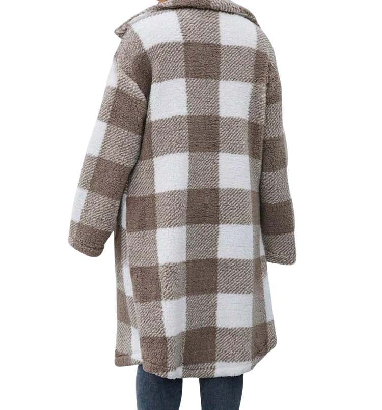 Plus Size Outerwear Mahara - Plaid Print Teddy Coat