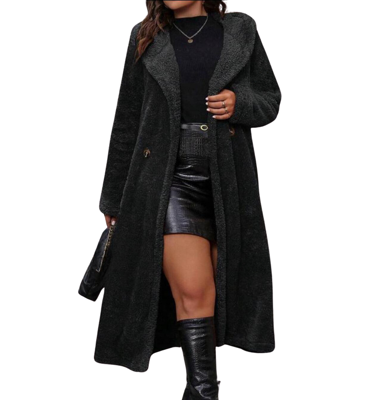 Plus Size Outerwear Gail - Longline Hooded Teddy Coat